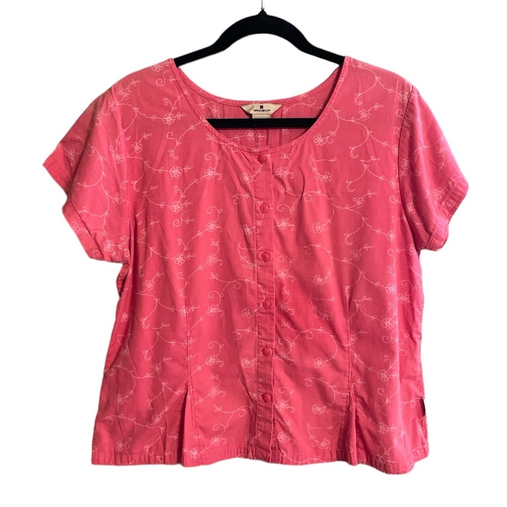 Woolrich Womens Pink Short Sleeve Button Down Cotton Blouse Size Large